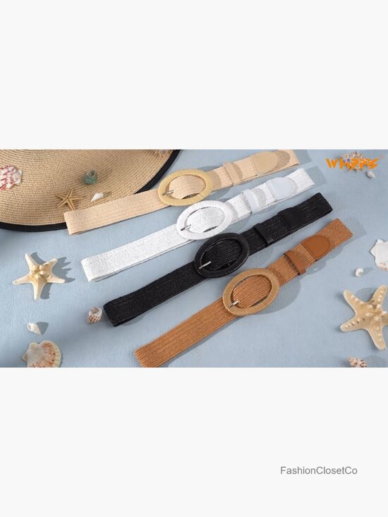 Straw Woven Elastic Stretch Waist Belt, Boho Braided Skinny Dress Belt